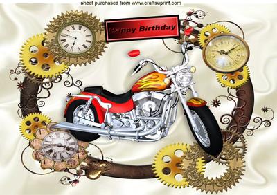 Modern Motorbike in Steampunk Frame Birthday A4