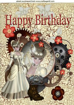 Steampunk Lady with Flowers for Birthday A4