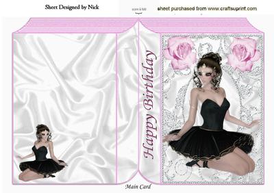 Pretty Ballerina in Black Dress with Pink Rose Folded Book