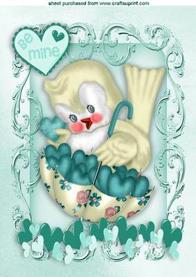 Sweet Little Love Bird with Hearts in Turq A4