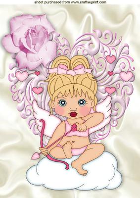 Sweet Little Cherub with Pink Rose A4