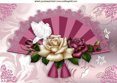 Ladies Lace Fan with Dove and Roses A4