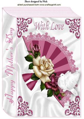Lace Fan with Roses for Mothers Day Folded Book A4