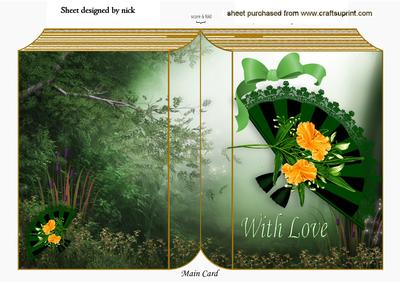 Green Lace Fan with Bow on Woodland Background Folded Book
