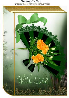 Pretty Green Lace Fan with Flowers on Folded Book A4