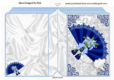 Lace Blue Fan with Flowers on Folded Book