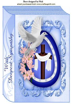 With Deep Sympathy, Cross in Blue with Flowers Folded Book