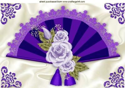 Ladies Purple Fan with Roses A4