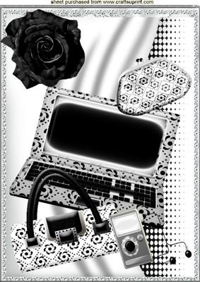 Ladies Laptop, Mp3 Player, Handbag with Black Rose A4