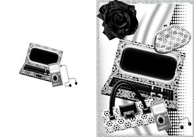 Ladies A5 Ready Fold Card, of Laptop, Mp3 Player with Rose