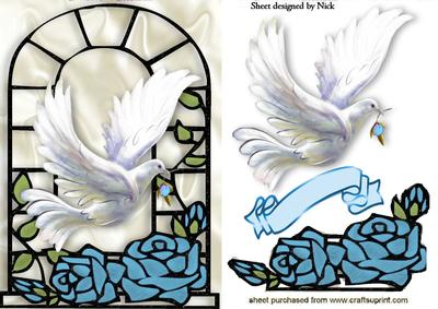 Turq Roses with White Dove in Window Frame