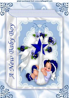 Sweet Baby Boy in Lace Blue Frame on Folded Book A4