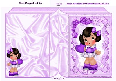 Cute Little Girl in Purple with Heart Folded Book