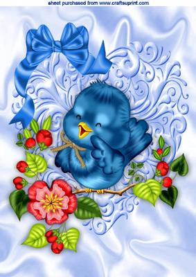 Sweet Little Bluebird with Flowers on a Heart A4
