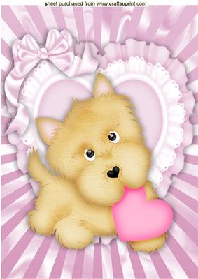 My Little Love Puppy, on Frilly Heart with Bow A4