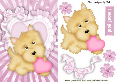 I Woof You Little Love Puppy on a Frilly Heart