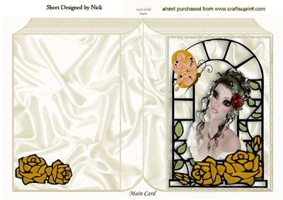 Pretty Lady with Gold Roses in Window Frame Folded Book