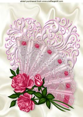 Lace Fan with Roses on a Heart A4