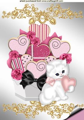 Lots of Hearts for You, with Cute Kitty A4