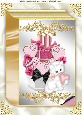 Gold Folded Book with Lots of Hearts and Cute Cat A4