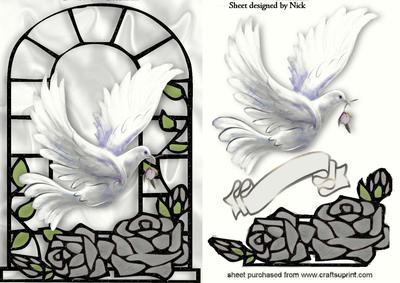Silver Roses with White Dove in Window Frame