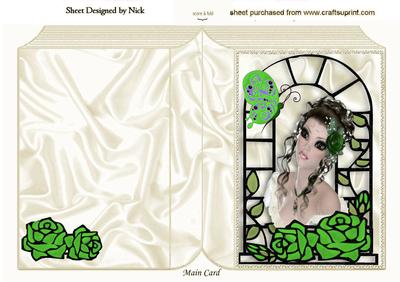 Pretty Lady with Green Roses in Window Frame Folded Book