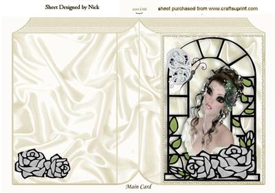 Pretty Lady with Silver Roses in Window Frame Folded Book