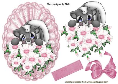 Cute Little Skunk on a Doilie with Flowers