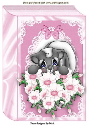 Cute Skunk with Flowers on a Book A4