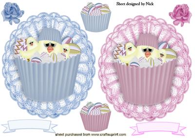 Cute Little Cupcake Chicks on Doilies Toppers