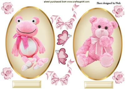 Cuddly Toys in Pink with Butterflies and Bows Toppers