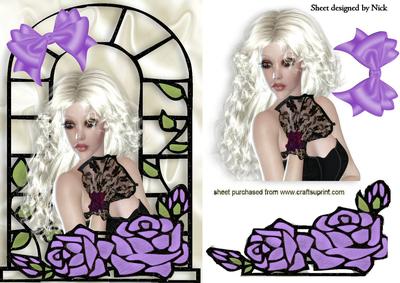 Pretty Lady with Lilac Roses in Window Frame