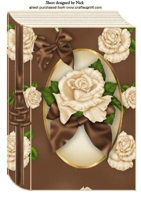 Beautiful Cream/brown Roses in Oval Frame on Folded Book A4