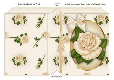 Cream Roses in Oval Frame with Bow Folded Book