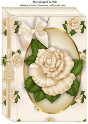 Beautiful Cream Roses in Oval Frame on a Folded Book A4