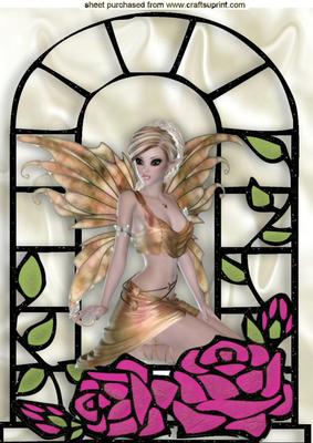 Beautiful Fairie with Pink Roses in Window Frame A4