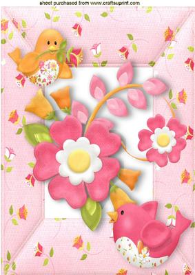 Cute Little Birds with Flowers in a Frame A4