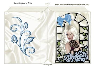 Pretty Lady with Pale Blue Roses in the Window Folded Book