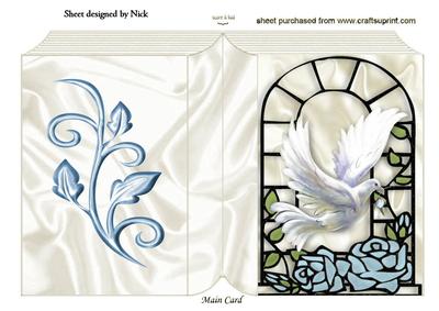 Beautiful White Dove with Pale Blue Roses on a Folded Book