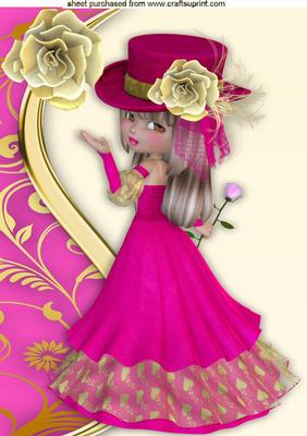 Beautiful Lady with Gold Rose A4