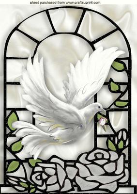 White Dove with Silver Roses in a Window Frame A4
