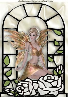 Pretty Fairy with White Roses in Window Frame A4