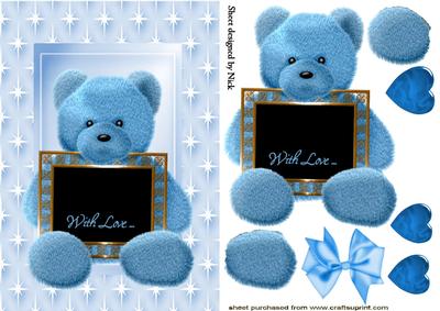 Little Blue Love Bear with Hearts in Star Frame