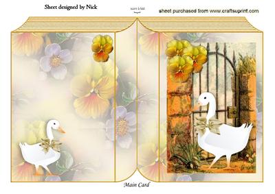 White Goose in the Garden with Flowers Folded Book