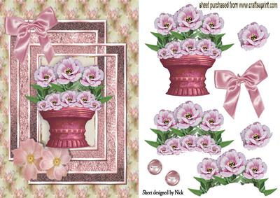 Hand Painted Pink Prairie Roses in a Vase with Bow