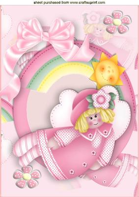 Sweet Little Angel in Pink Rainbow Colours with Bow A4