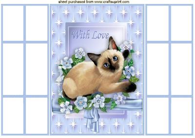 Siamese Cat with Flowers, French Gatefold
