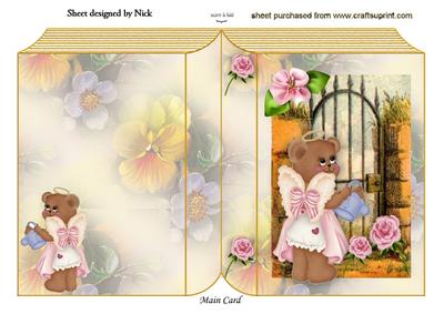 Angel Teddy in Rose Garden , Folded Book