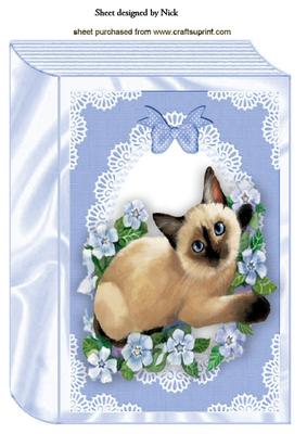Siamese Cat with Flowers in Lace Frame Folded Book A4