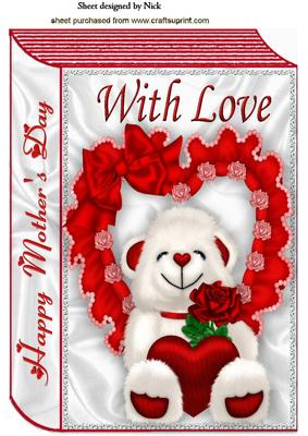 White Bear in Frilled Heart for Mothers Day, Folded Book A4